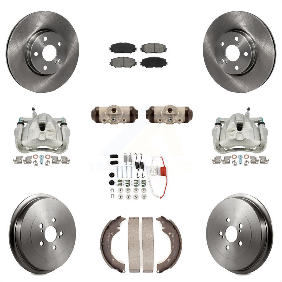 Front Rear Disc Brake Caliper Rotors Drums Semi-Metallic Pads Shoes Wheel Cylinders And Hardware Kit (11Pc) For 2009-2013 Toyota Corolla KC8-100923S by Transit Auto