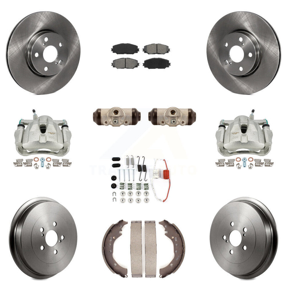Front Rear Disc Brake Caliper Rotors Drums Semi-Metallic Pads Shoes Wheel Cylinders And Hardware Kit (11Pc) For 2009-2013 Toyota Corolla KC8-100923S