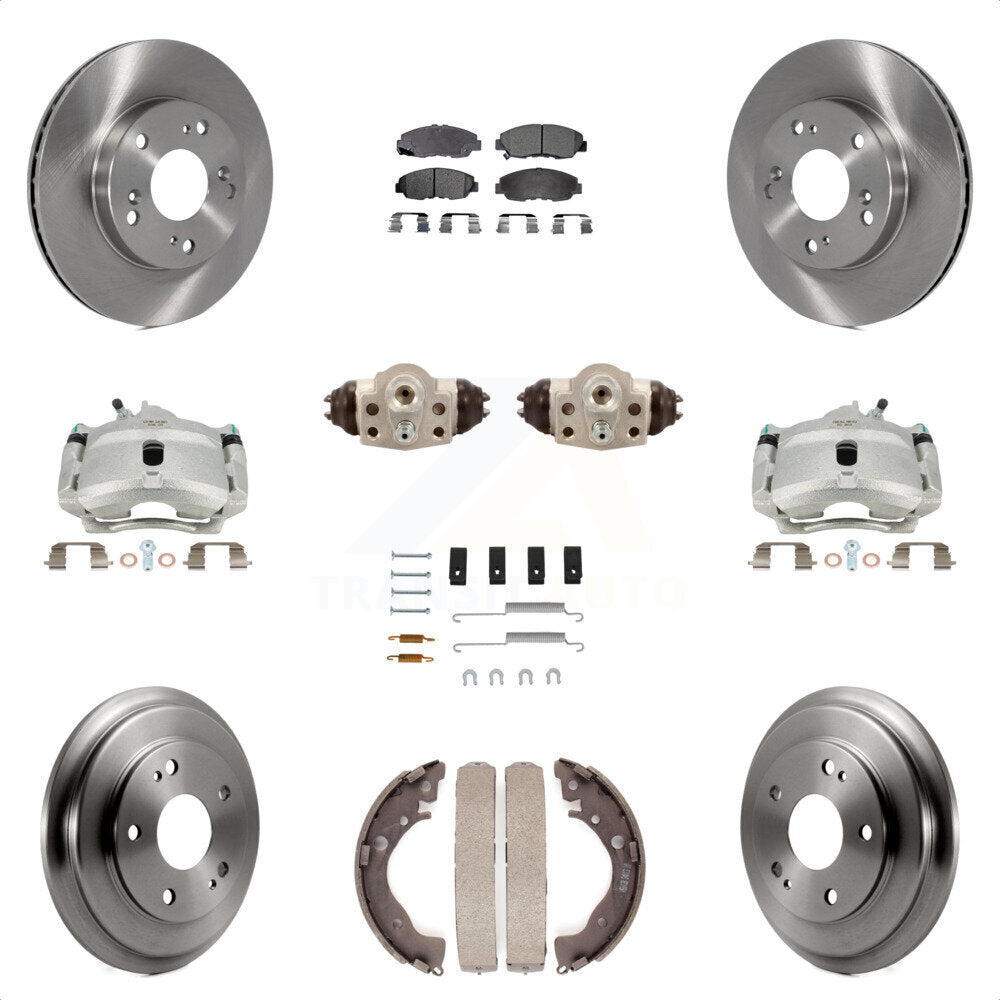 Front Rear Disc Brake Caliper Rotors Drums Ceramic Pads Shoes Wheel Cylinders And Hardware Kit (11Pc) For Honda Civic KC8-100923T by Transit Auto