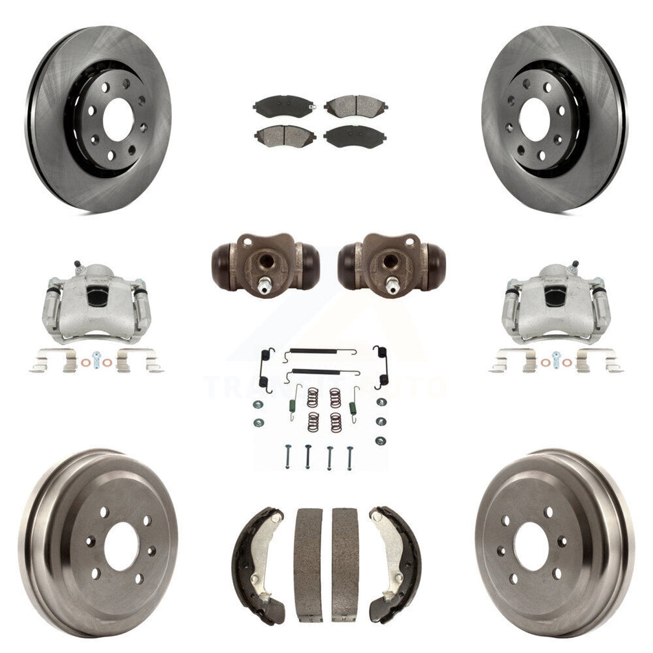 Front Rear Disc Brake Caliper Rotors Drums Semi-Metallic Pads Shoes Wheel Cylinders And Hardware Kit (11Pc) For Chevrolet Aveo Spark Aveo5 Pontiac G3 Suzuki Wave Wave5 Swift+ KC8-100924S