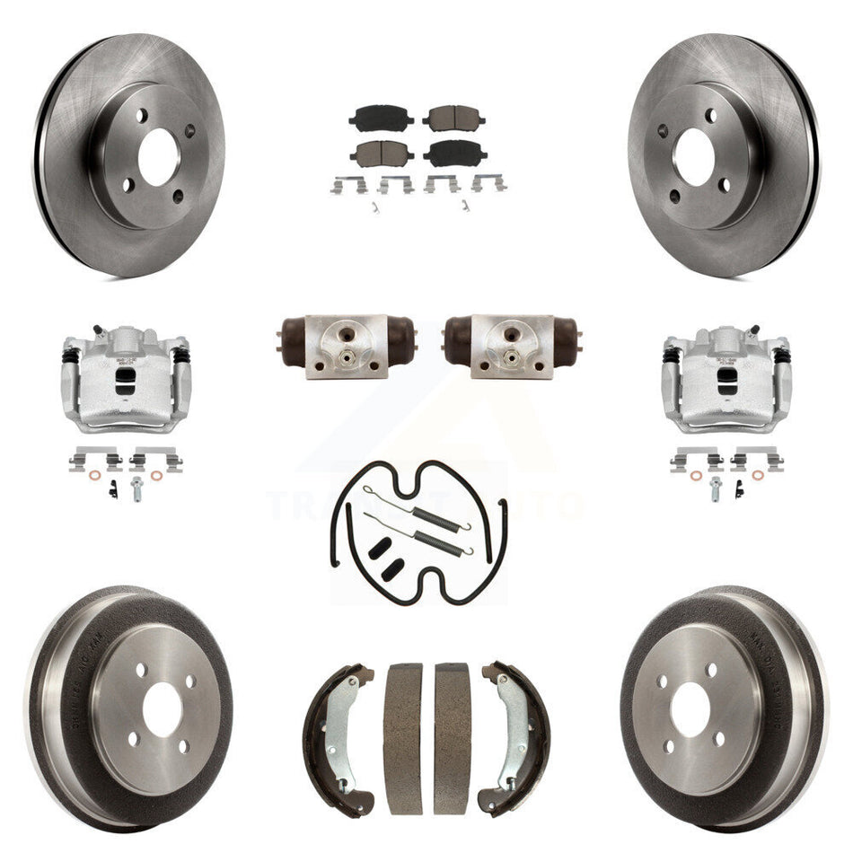 Front Rear Brake Caliper Rotors Drum Ceramic Pad Shoe Cylinder & Hardware Kit (11Pc) For KC8-100926C