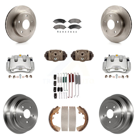 Front Rear Brake Caliper Rotors Drum Ceramic Pad Shoe Cylinder & Hardware Kit (11Pc) For KC8-100926T