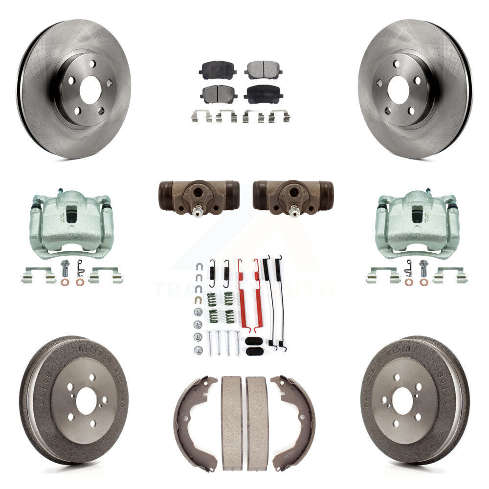 Front Rear Brake Caliper Rotors Drum Ceramic Pad Shoe Cylinder & Hardware Kit (11Pc) For KC8-100927T