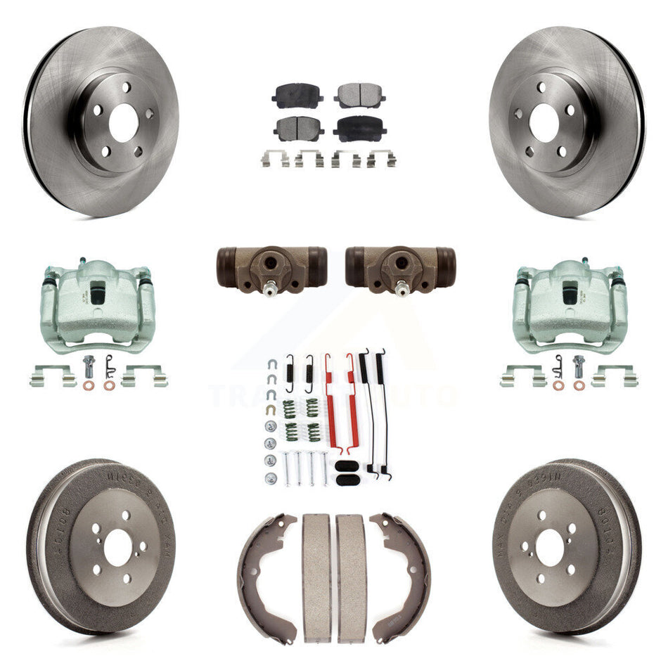 Front Rear Brake Caliper Rotors Drum Ceramic Pad Shoe Cylinder & Hardware Kit (11Pc) For KC8-100927T