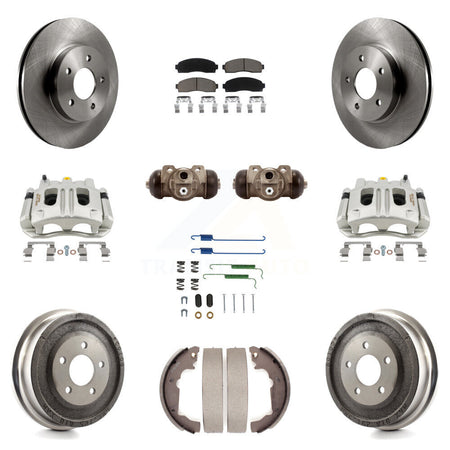 Front Rear Brake Caliper Rotors Drum Ceramic Pad Shoe Cylinder & Hardware Kit (11Pc) For KC8-100928C