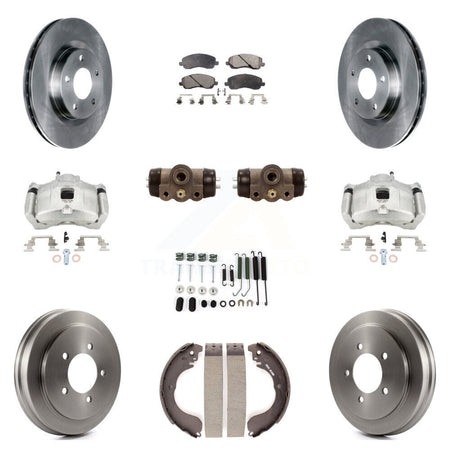 Front Rear Brake Caliper Rotors Drum Ceramic Pad Shoe Cylinder & Hardware Kit (11Pc) For KC8-100928T