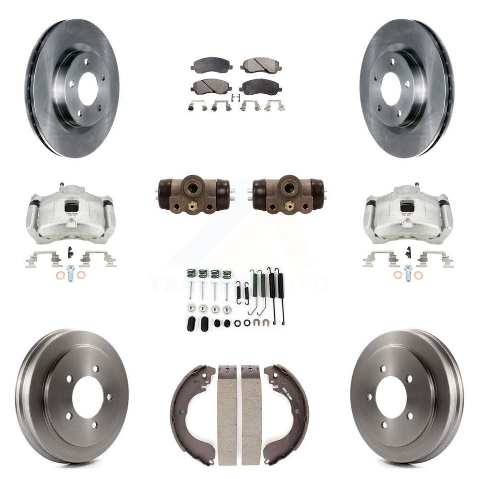 Front Rear Brake Caliper Rotors Drum Ceramic Pad Shoe Cylinder & Hardware Kit (11Pc) For KC8-100928T