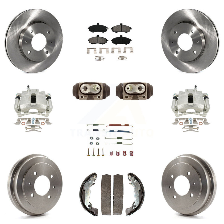 Front Rear Disc Brake Caliper Rotors Drums Semi-Metallic Pads Shoes Wheel Cylinders And Hardware Kit (11Pc) For Hyundai Elantra Drum rear brakes KC8-100929S