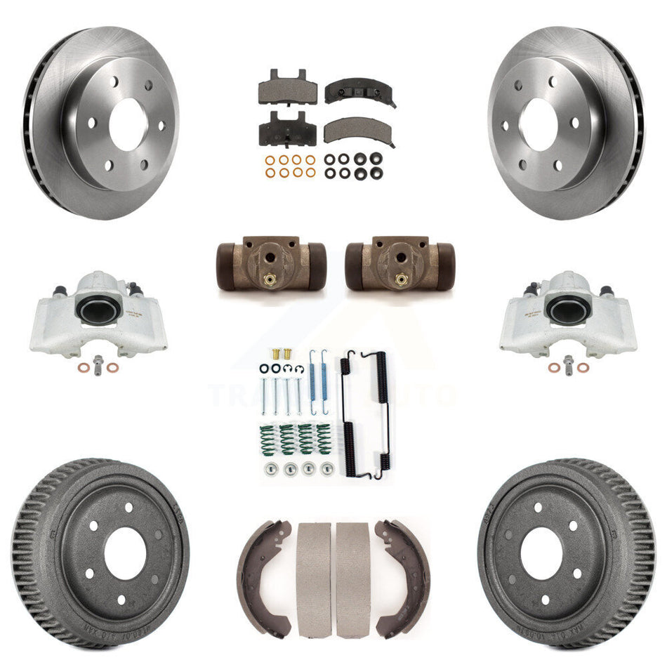 Front Rear Disc Brake Caliper Rotors Drums Semi-Metallic Pads Shoes Wheel Cylinders And Hardware Kit (11Pc) For 1992-1998 Chevrolet K1500 With 10" Diameter Drum KC8-100930P