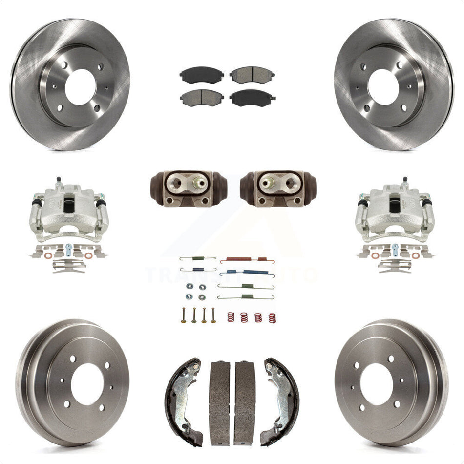 Front Rear Disc Brake Caliper Rotors Drums Semi-Metallic Pads Shoes Wheel Cylinders And Hardware Kit (11Pc) For 2002 Hyundai Elantra Drum rear brakes To 10 31 01 KC8-100930S by Transit Auto