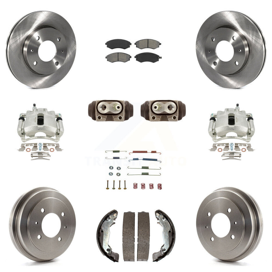 Front Rear Disc Brake Caliper Rotors Drums Semi-Metallic Pads Shoes Wheel Cylinders And Hardware Kit (11Pc) For 2002 Hyundai Elantra Drum rear brakes To 10 31 01 KC8-100930S