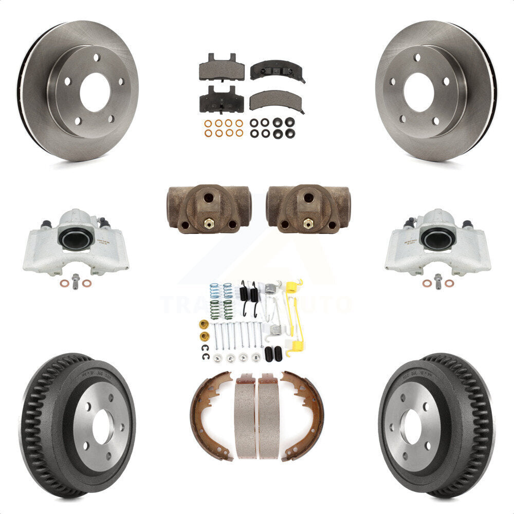 Front Rear Disc Brake Caliper Rotors Drums Ceramic Pads Shoes Wheel Cylinders And Hardware Kit (11Pc) For 1994-1999 Dodge Ram 1500 4WD KC8-100930T by Transit Auto