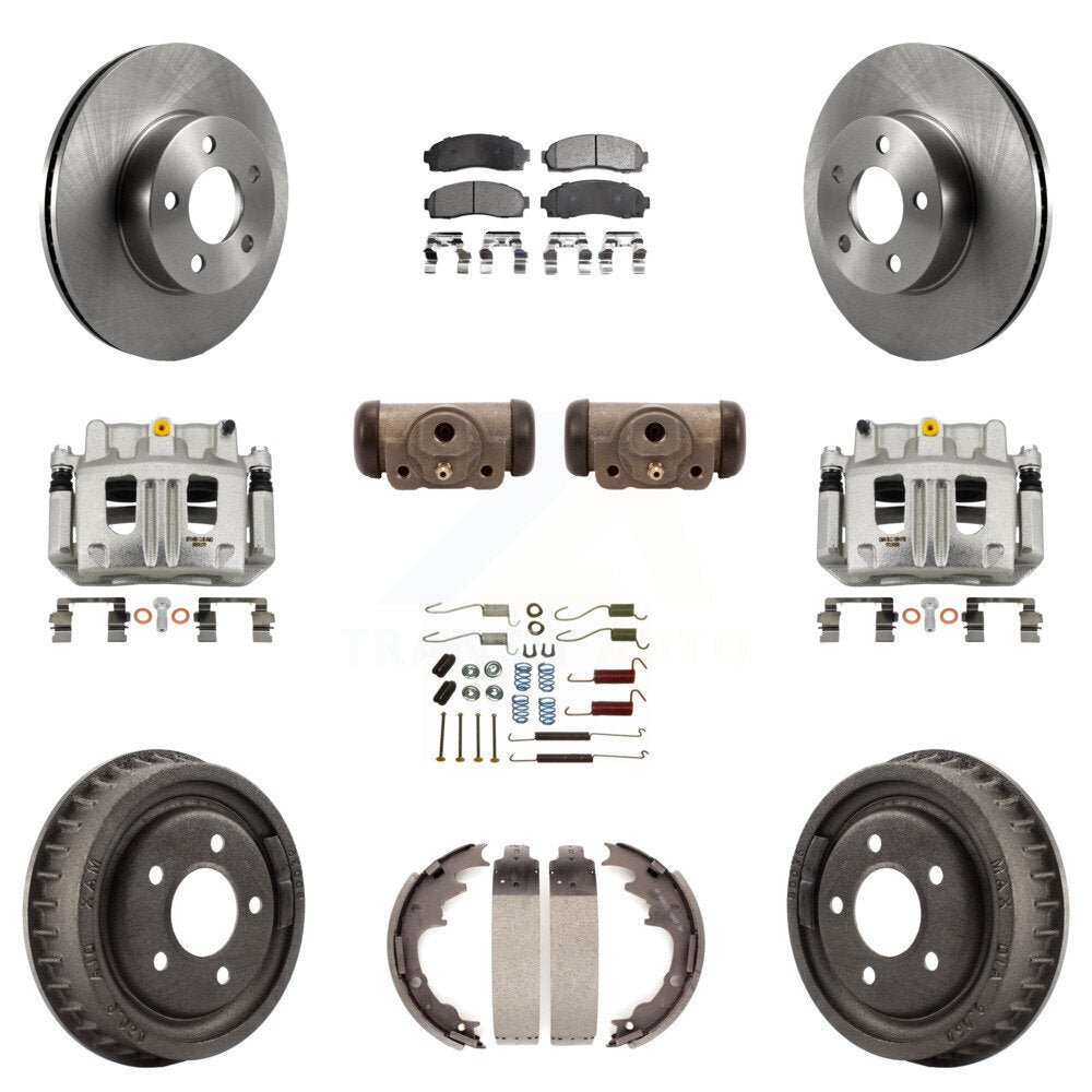 Front Rear Brake Caliper Rotors Drum Semi-Metallic Pad Shoe Cylinder Kit (11Pc) For Ford KC8-100931P