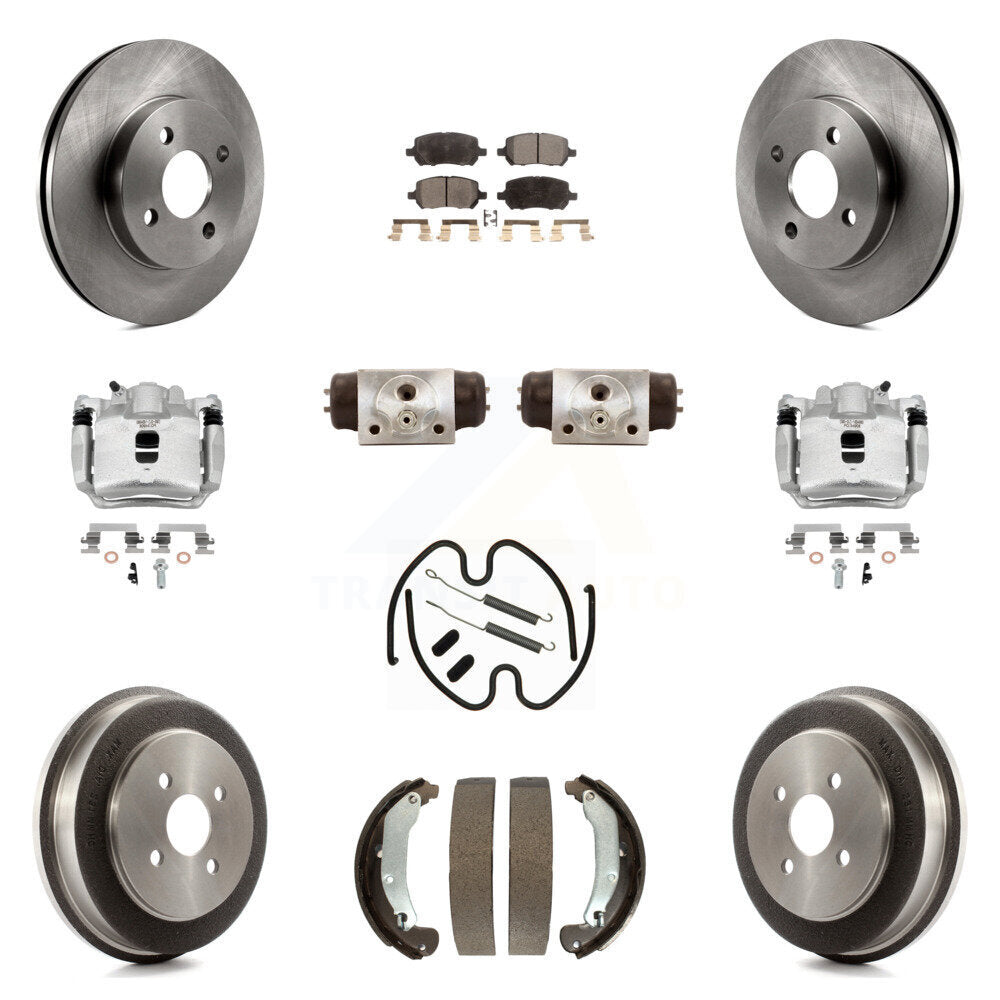 Front Rear Brake Caliper Rotors Drum Ceramic Pad Shoe Cylinder & Hardware Kit (11Pc) For KC8-100931T