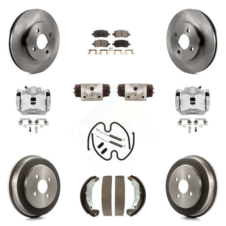 Front Rear Brake Caliper Rotors Drum Ceramic Pad Shoe Cylinder & Hardware Kit (11Pc) For KC8-100931T