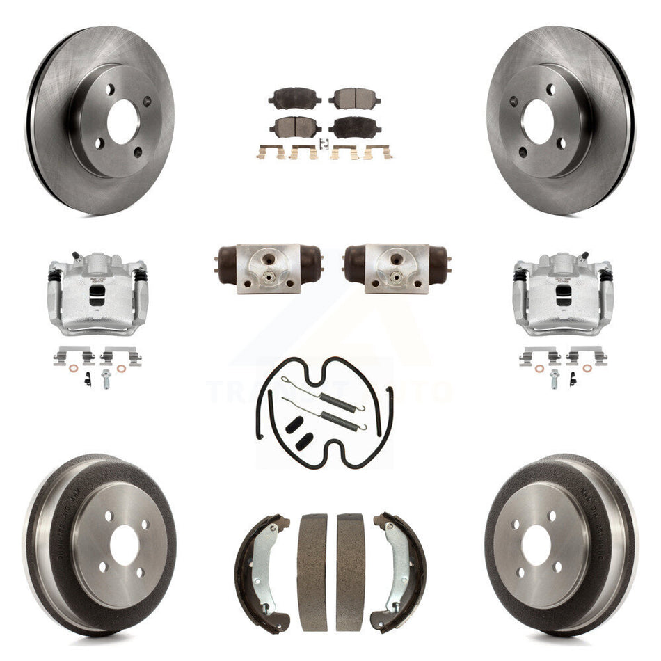 Front Rear Brake Caliper Rotors Drum Ceramic Pad Shoe Cylinder & Hardware Kit (11Pc) For KC8-100931T