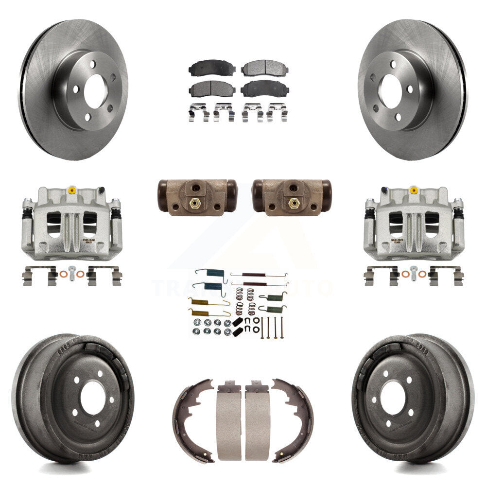 Front Rear Brake Caliper Rotors Drum Semi-Metallic Pad Shoe Cylinder Kit (11Pc) For Ford KC8-100932P