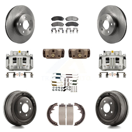 Front Rear Brake Caliper Rotors Drum Semi-Metallic Pad Shoe Cylinder Kit (11Pc) For Ford KC8-100932P