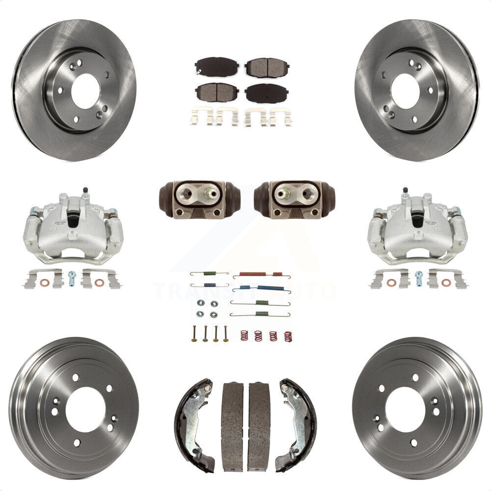 Front Rear Disc Brake Caliper Rotors Drums Semi-Metallic Pads Shoes Wheel Cylinders And Hardware Kit (11Pc) For 2009 Hyundai Elantra Touring with Hatchback KC8-100932S by Transit Auto