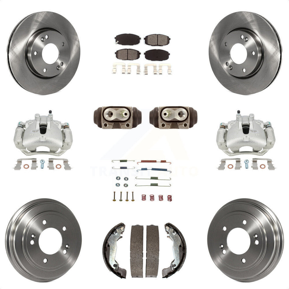 Front Rear Disc Brake Caliper Rotors Drums Semi-Metallic Pads Shoes Wheel Cylinders And Hardware Kit (11Pc) For 2009 Hyundai Elantra Touring with Hatchback KC8-100932S by Transit Auto