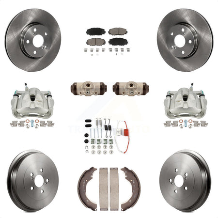 Front Rear Disc Brake Caliper Rotors Drums Ceramic Pads Shoes Wheel Cylinders And Hardware Kit (11Pc) For 2009-2013 Toyota Corolla KC8-100934C by Transit Auto