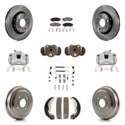 Front Rear Disc Brake Caliper Rotors Drums Ceramic Pads Shoes Wheel Cylinders And Hardware Kit (11Pc) For Chevrolet Aveo Spark Aveo5 Pontiac G3 Suzuki Wave Wave5 Swift+ KC8-100935C