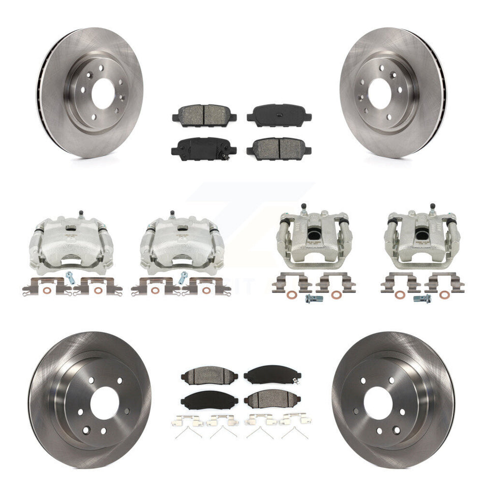 Front Rear Disc Brake Caliper Rotors And Semi-Metallic Pads Kit (10Pc) For 2015 Nissan LEAF Vehicles Manufactured In Japan KC8-100935S