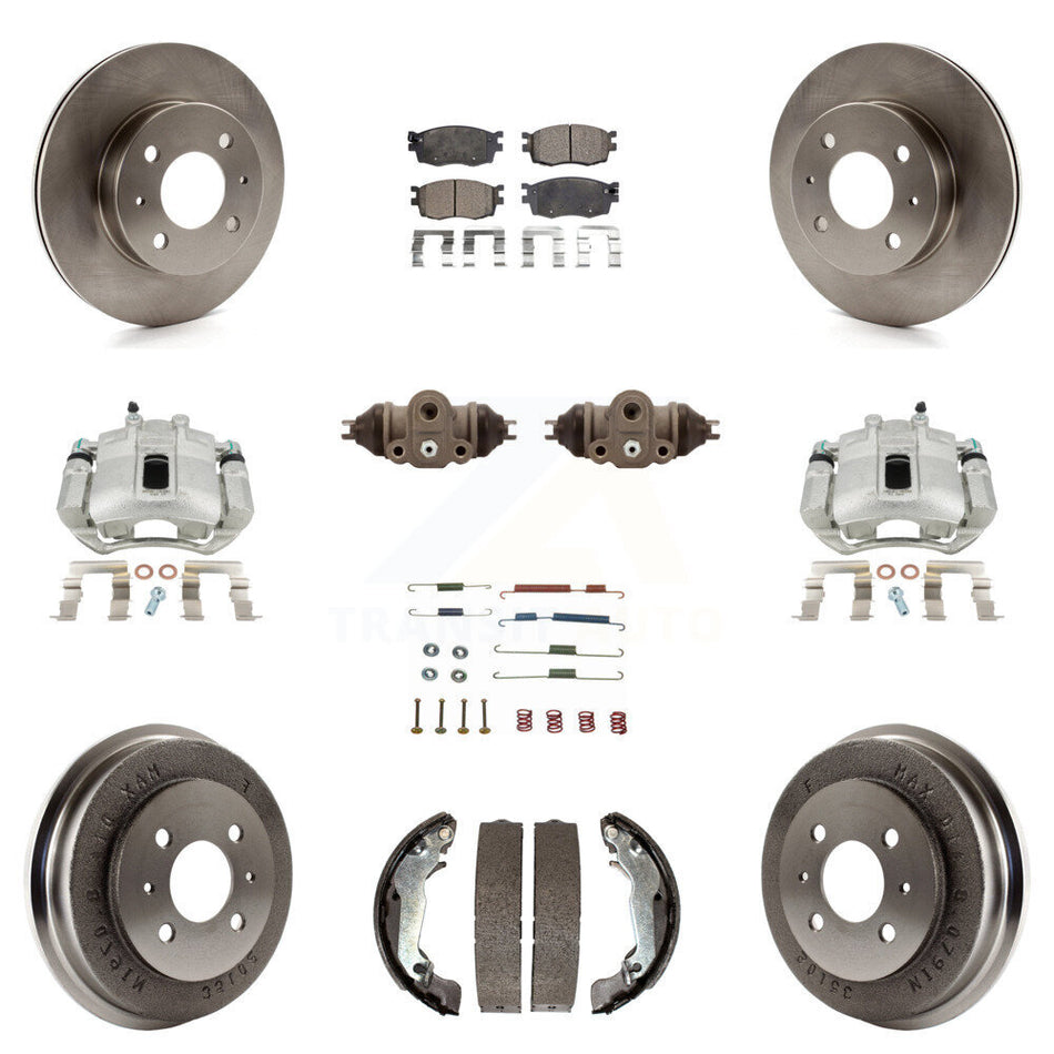 Front Rear Disc Brake Caliper Rotors Drums Ceramic Pads Shoes Wheel Cylinders And Hardware Kit (11Pc) For 2006 Hyundai Accent Hatchback To 09 30 05 KC8-100935T