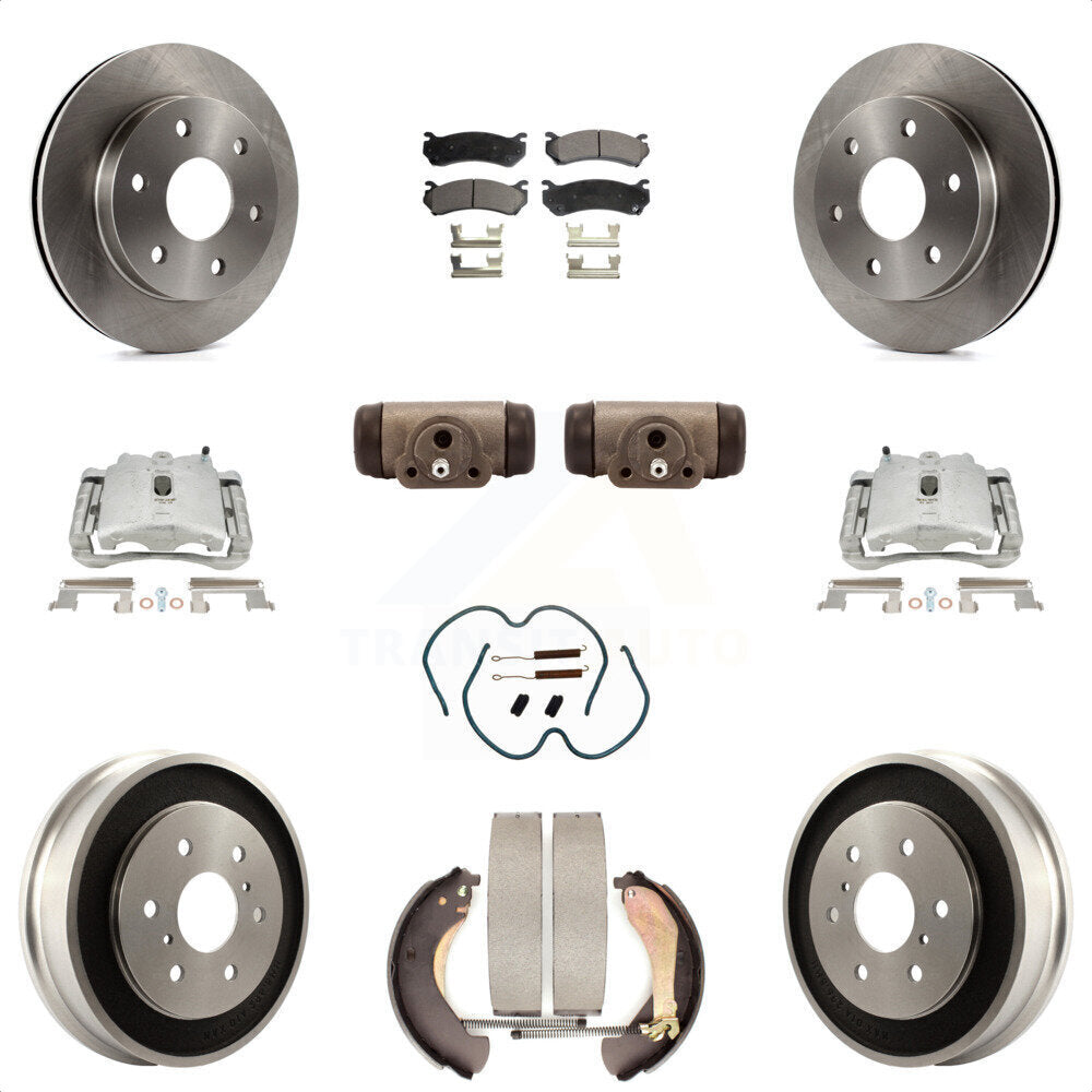 Front Rear Disc Brake Caliper Rotors Drums Semi-Metallic Pads Shoes Wheel Cylinders And Hardware Kit (11Pc) For Chevrolet Silverado 1500 GMC Sierra Classic With 7000 Lb GVW KC8-100936P by Transit Auto