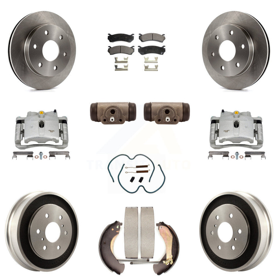 Front Rear Disc Brake Caliper Rotors Drums Semi-Metallic Pads Shoes Wheel Cylinders And Hardware Kit (11Pc) For Chevrolet Silverado 1500 GMC Sierra Classic With 7000 Lb GVW KC8-100936P