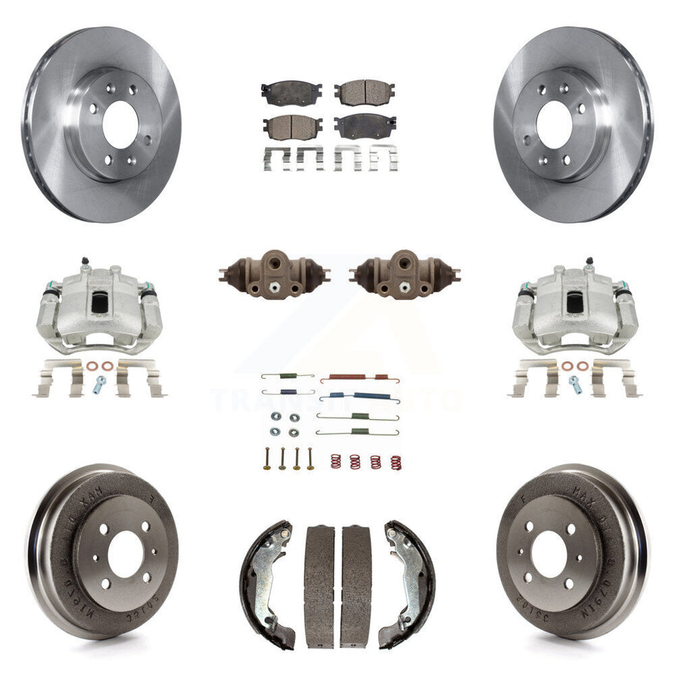 Front Rear Disc Brake Caliper Rotors Drums Ceramic Pads Shoes Wheel Cylinders And Hardware Kit (11Pc) For 2006 Hyundai Accent Sedan To 09 30 05 KC8-100936T