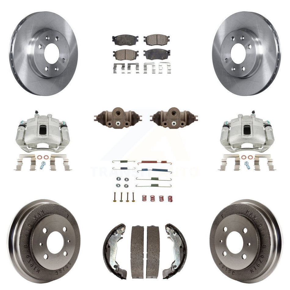 Front Rear Disc Brake Caliper Rotors Drums Ceramic Pads Shoes Wheel Cylinders And Hardware Kit (11Pc) For 2006 Hyundai Accent Sedan To 09 30 05 KC8-100936T