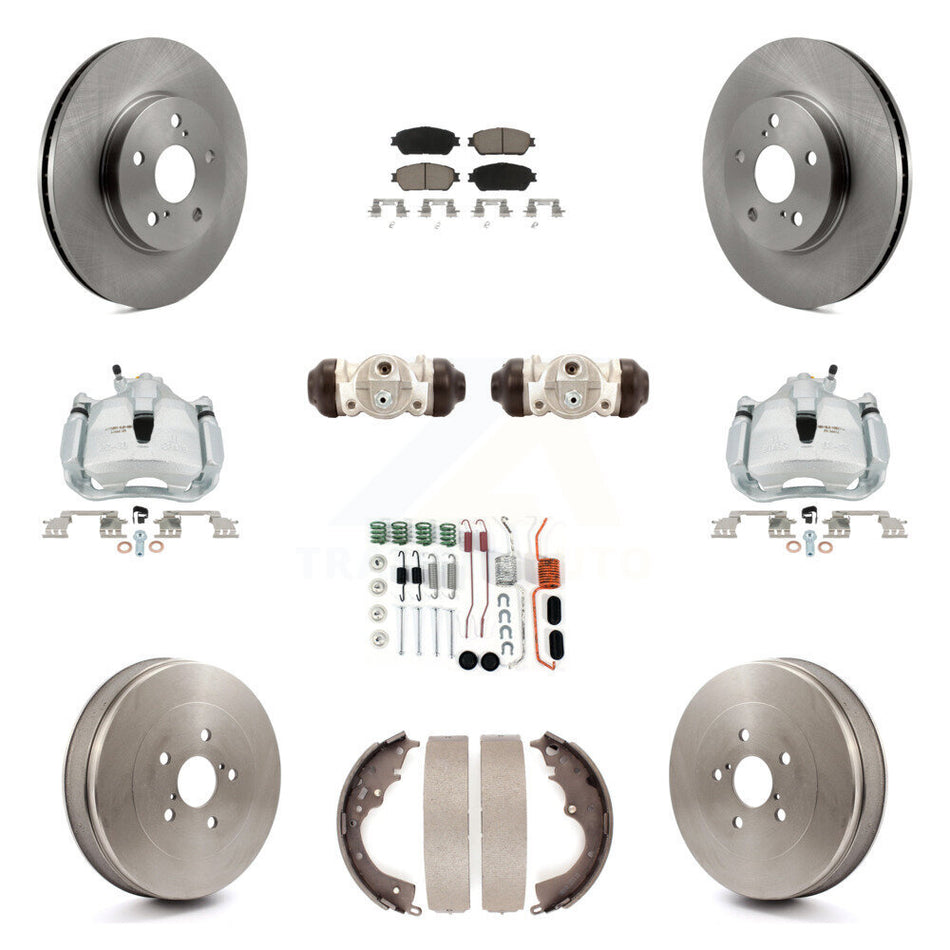 Front Rear Brake Caliper Rotors Drum Ceramic Pad Shoe Cylinder & Hardware Kit (11Pc) For KC8-100937C