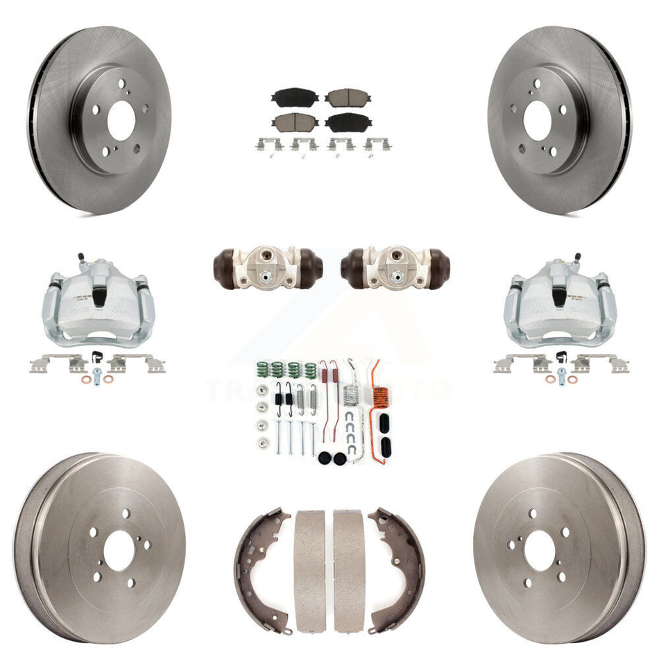 Front Rear Brake Caliper Rotors Drum Ceramic Pad Shoe Cylinder & Hardware Kit (11Pc) For KC8-100937C