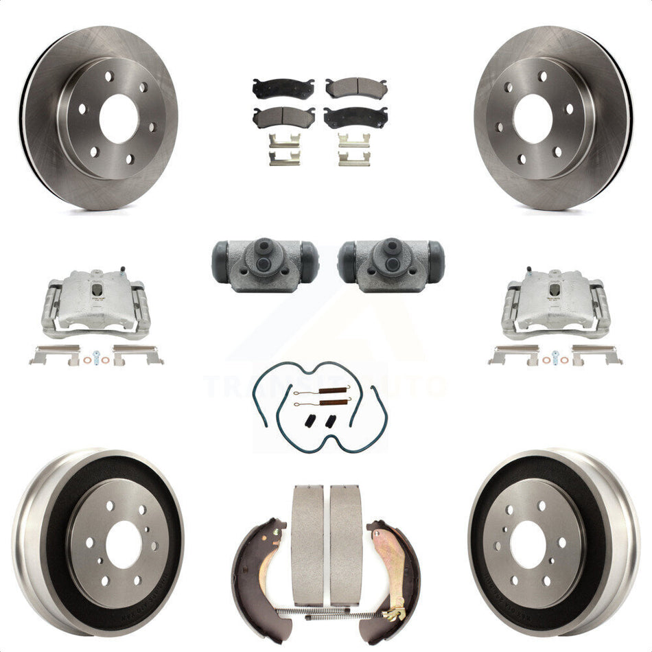 Front Rear Disc Brake Caliper Rotors Drums Semi-Metallic Pads Shoes Wheel Cylinders And Hardware Kit (11Pc) For Chevrolet Silverado 1500 GMC Sierra Classic With 6400 Lb GVW KC8-100937P by Transit Auto