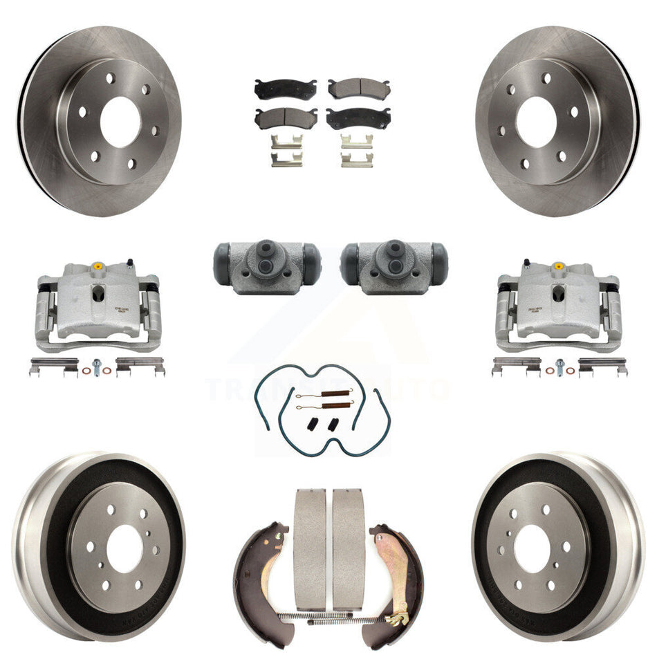 Front Rear Disc Brake Caliper Rotors Drums Semi-Metallic Pads Shoes Wheel Cylinders And Hardware Kit (11Pc) For Chevrolet Silverado 1500 GMC Sierra Classic With 6400 Lb GVW KC8-100937P