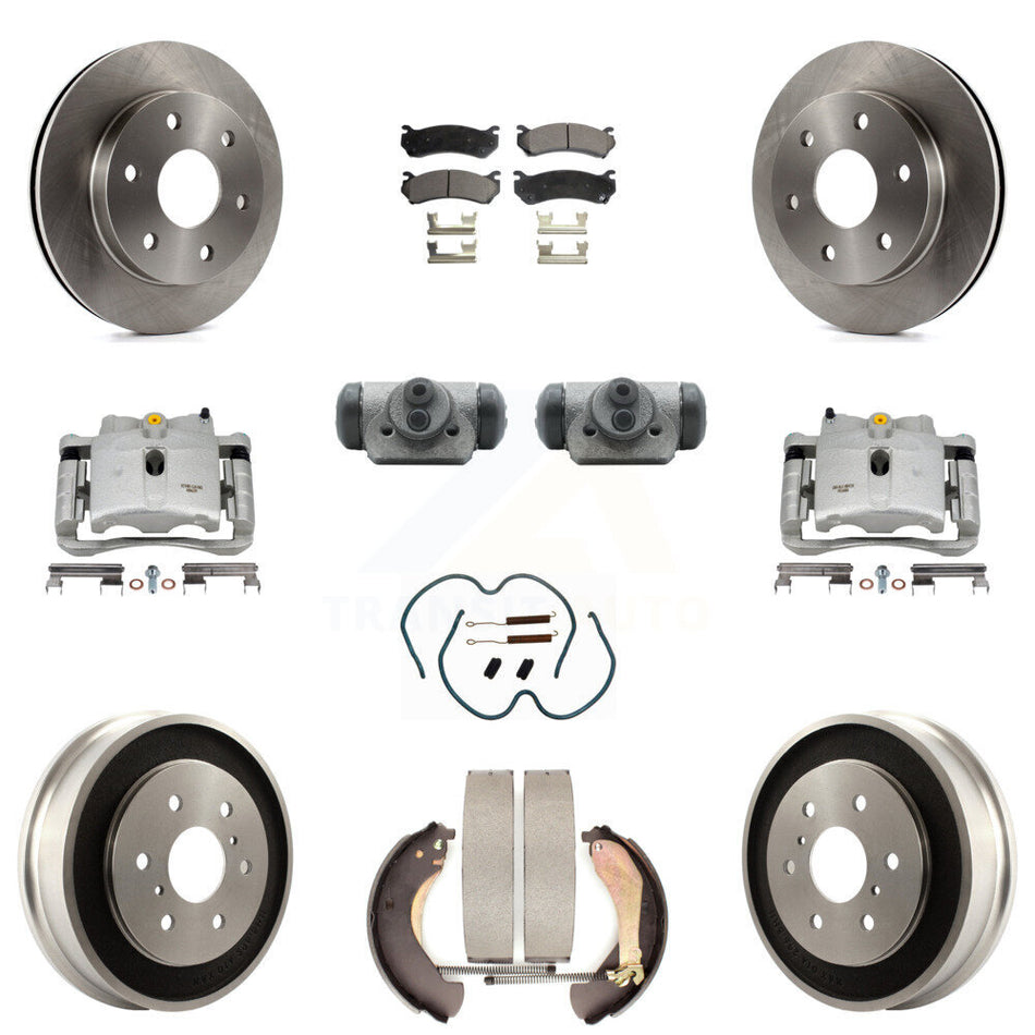Front Rear Disc Brake Caliper Rotors Drums Semi-Metallic Pads Shoes Wheel Cylinders And Hardware Kit (11Pc) For Chevrolet Silverado 1500 GMC Sierra Classic With 6400 Lb GVW KC8-100937P