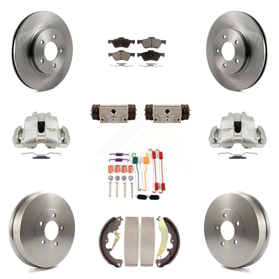 Front Rear Disc Brake Caliper Rotors Drums Ceramic Pads Shoes Wheel Cylinders And Hardware Kit (11Pc) For Ford Escape Mercury Mariner KC8-100937T