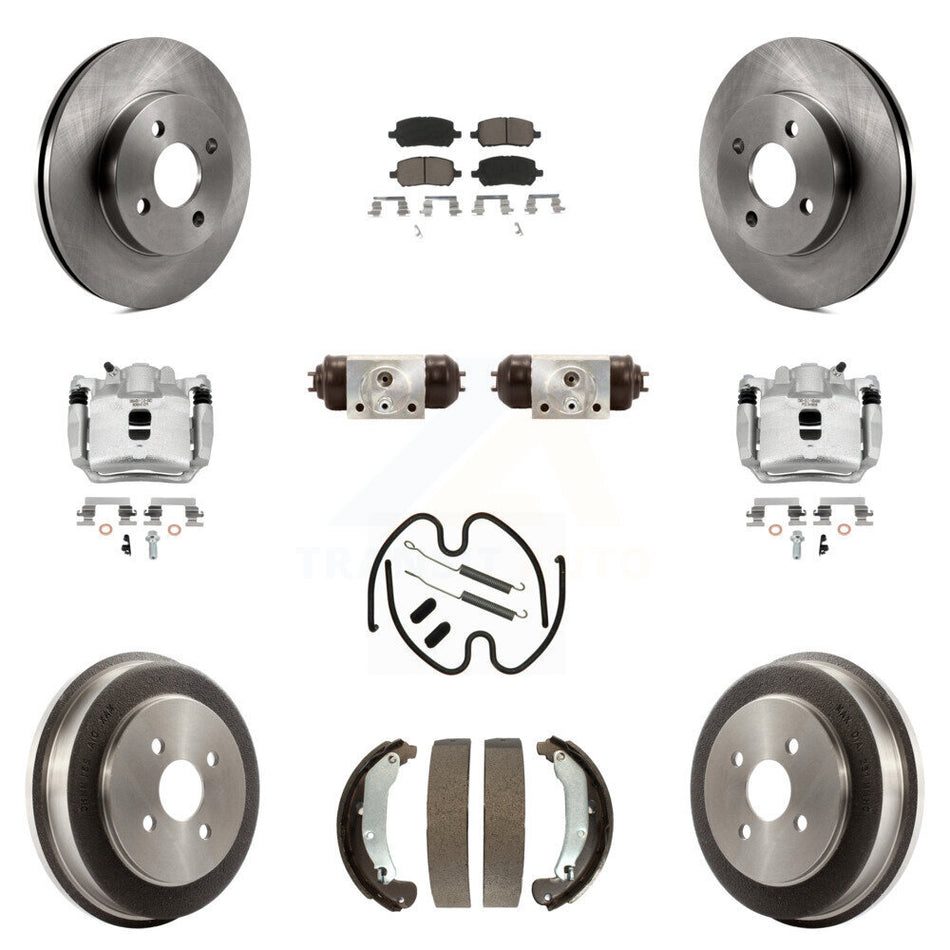 Front Rear Brake Caliper Rotors Drum Ceramic Pad Shoe Cylinder & Hardware Kit (11Pc) For KC8-100938C