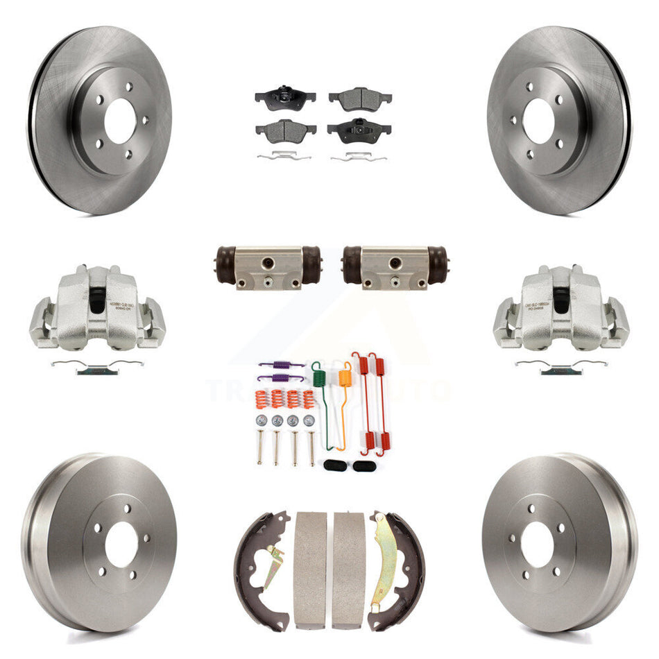 Front Rear Disc Brake Caliper Rotors Drums Ceramic Pads Shoes Wheel Cylinders And Hardware Kit (11Pc) For Ford Escape Mercury Mariner Mazda Tribute KC8-100938T