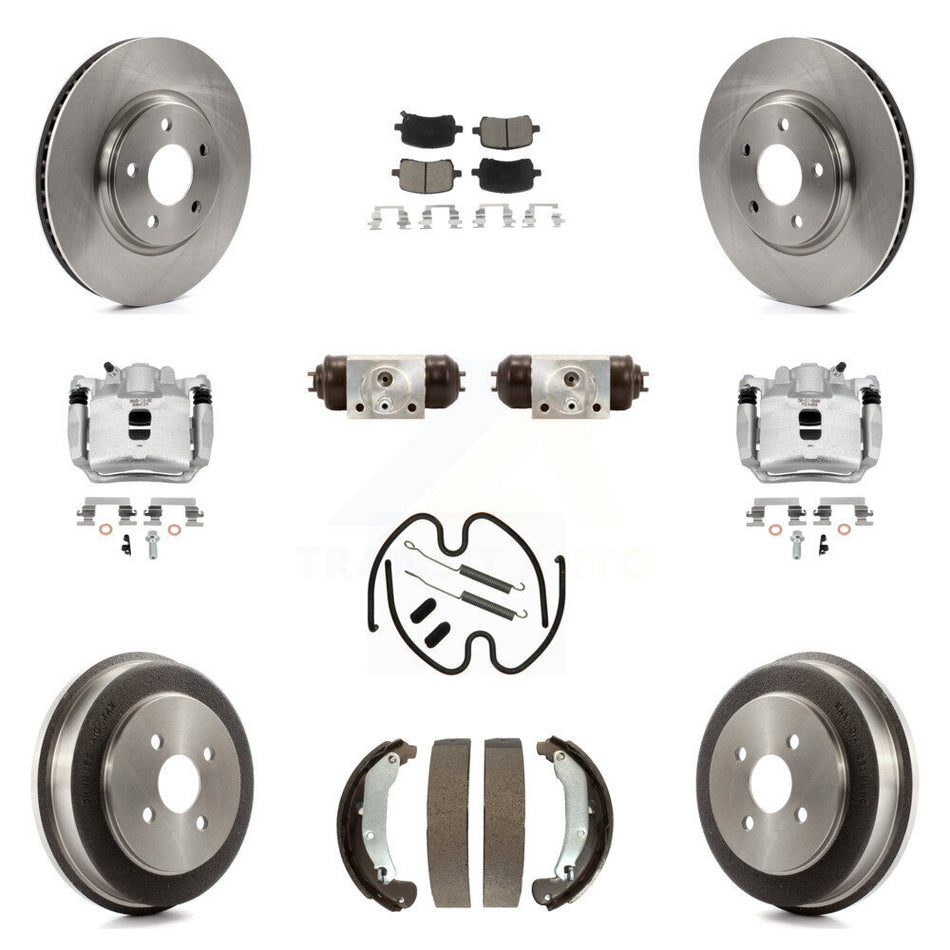 Front Rear Brake Caliper Rotors Drum Ceramic Pad Shoe Cylinder & Hardware Kit (11Pc) For KC8-100939C