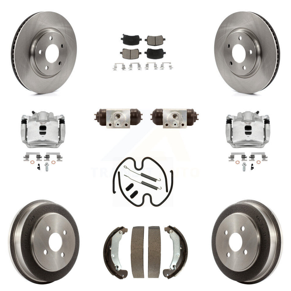 Front Rear Brake Caliper Rotors Drum Ceramic Pad Shoe Cylinder & Hardware Kit (11Pc) For KC8-100939C