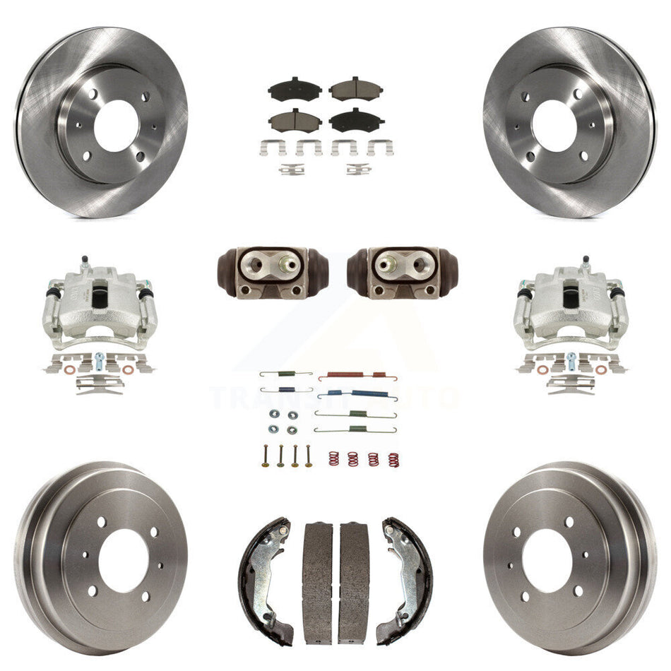 Front Rear Disc Brake Caliper Rotors Drums Ceramic Pads Shoes Wheel Cylinders And Hardware Kit (11Pc) For Hyundai Elantra Drum rear brakes KC8-100940C