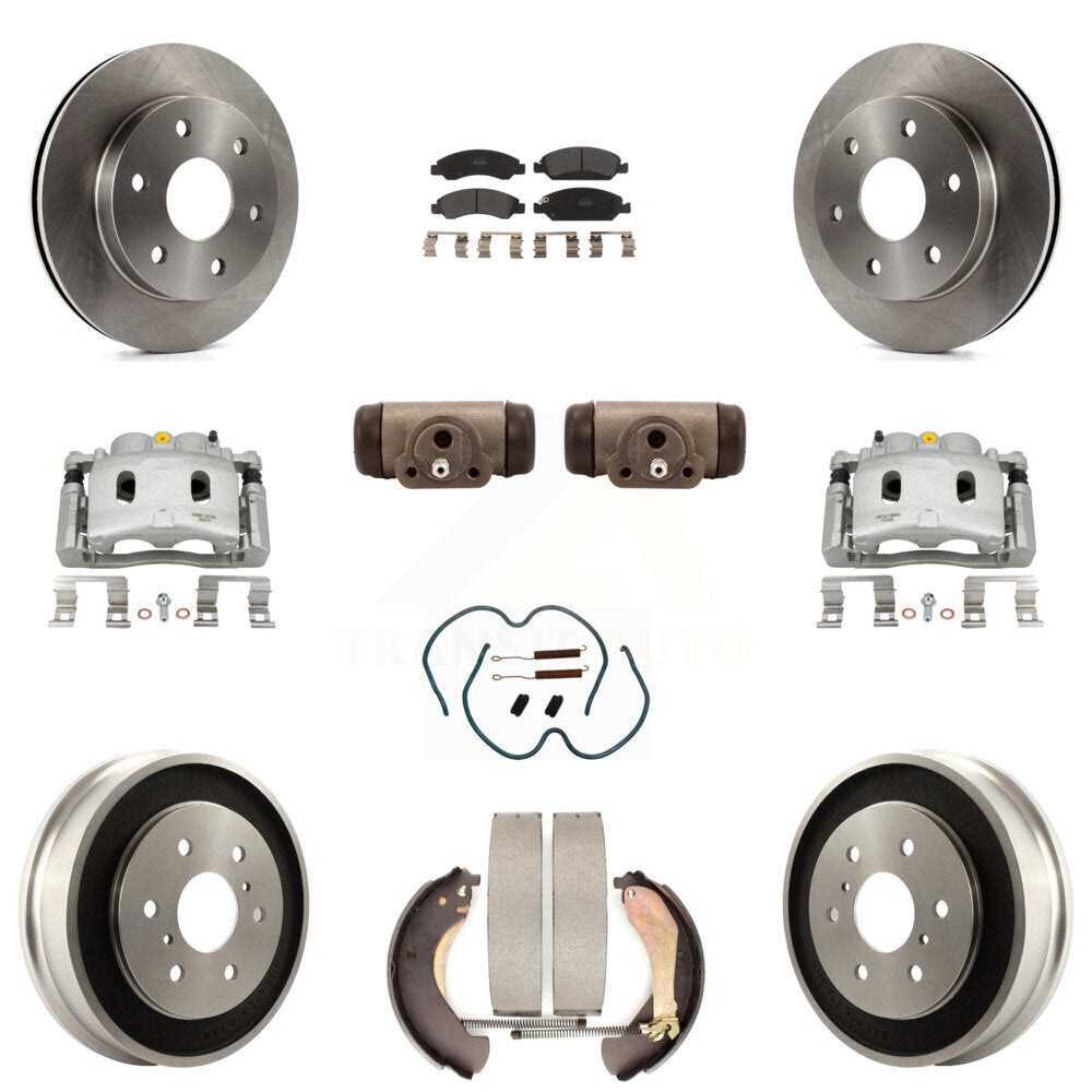 Front Rear Disc Brake Caliper Rotors Drum Semi-Metallic Pad Shoe Cylinder Kit (11Pc) For KC8-100940P