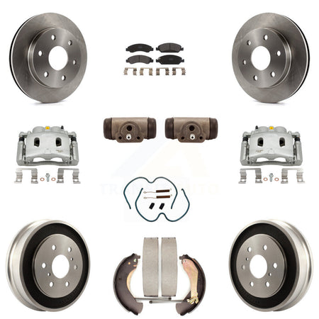 Front Rear Disc Brake Caliper Rotors Drum Semi-Metallic Pad Shoe Cylinder Kit (11Pc) For KC8-100940P