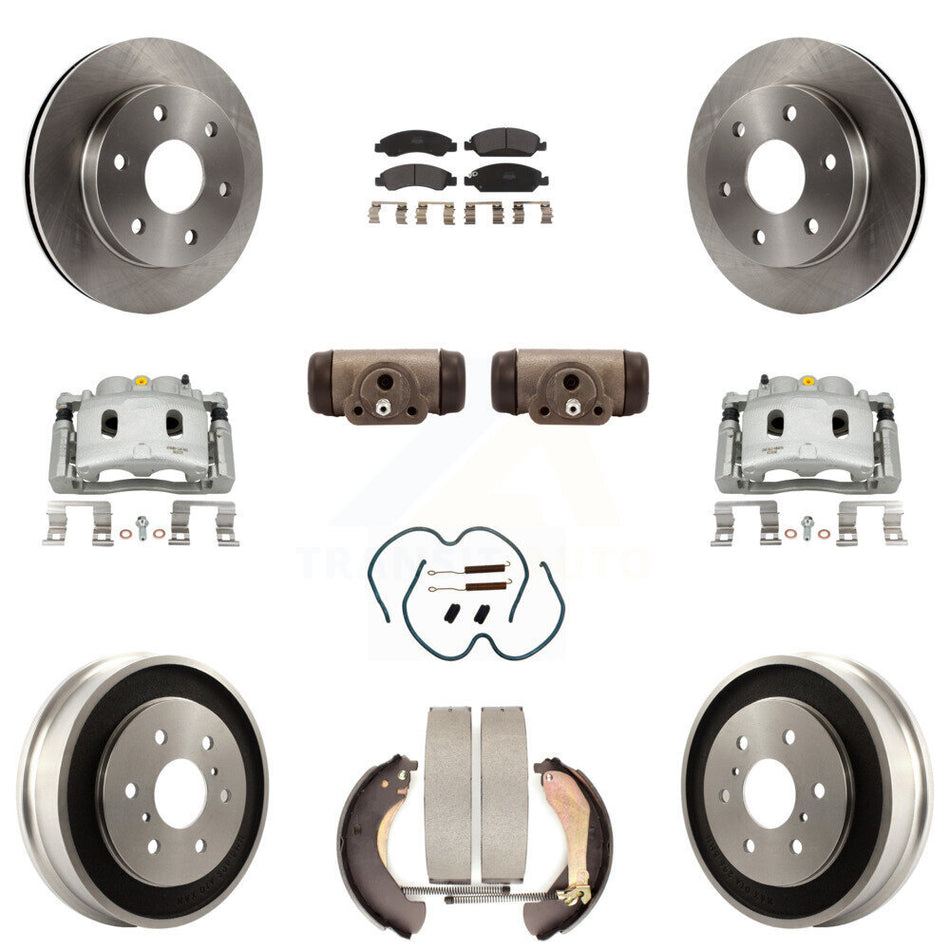 Front Rear Disc Brake Caliper Rotors Drum Semi-Metallic Pad Shoe Cylinder Kit (11Pc) For KC8-100940P