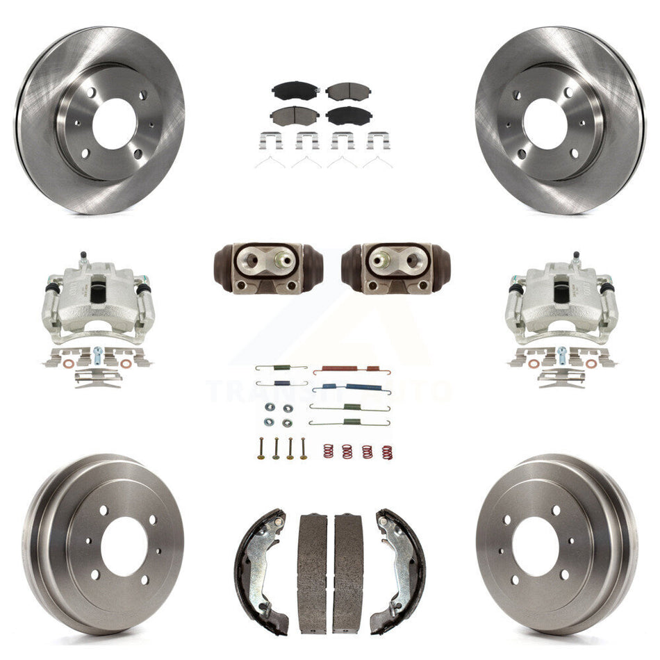 Front Rear Disc Brake Caliper Rotors Drums Ceramic Pads Shoes Wheel Cylinders And Hardware Kit (11Pc) For 2002 Hyundai Elantra Drum rear brakes To 10 31 01 KC8-100941C