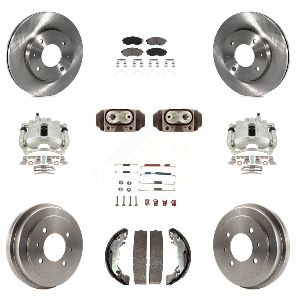 Front Rear Disc Brake Caliper Rotors Drums Ceramic Pads Shoes Wheel Cylinders And Hardware Kit (11Pc) For 2002 Hyundai Elantra Drum rear brakes To 10 31 01 KC8-100941C