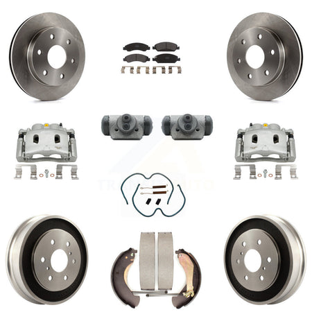 Front Rear Disc Brake Caliper Rotors Drum Semi-Metallic Pad Shoe Cylinder Kit (11Pc) For KC8-100941P