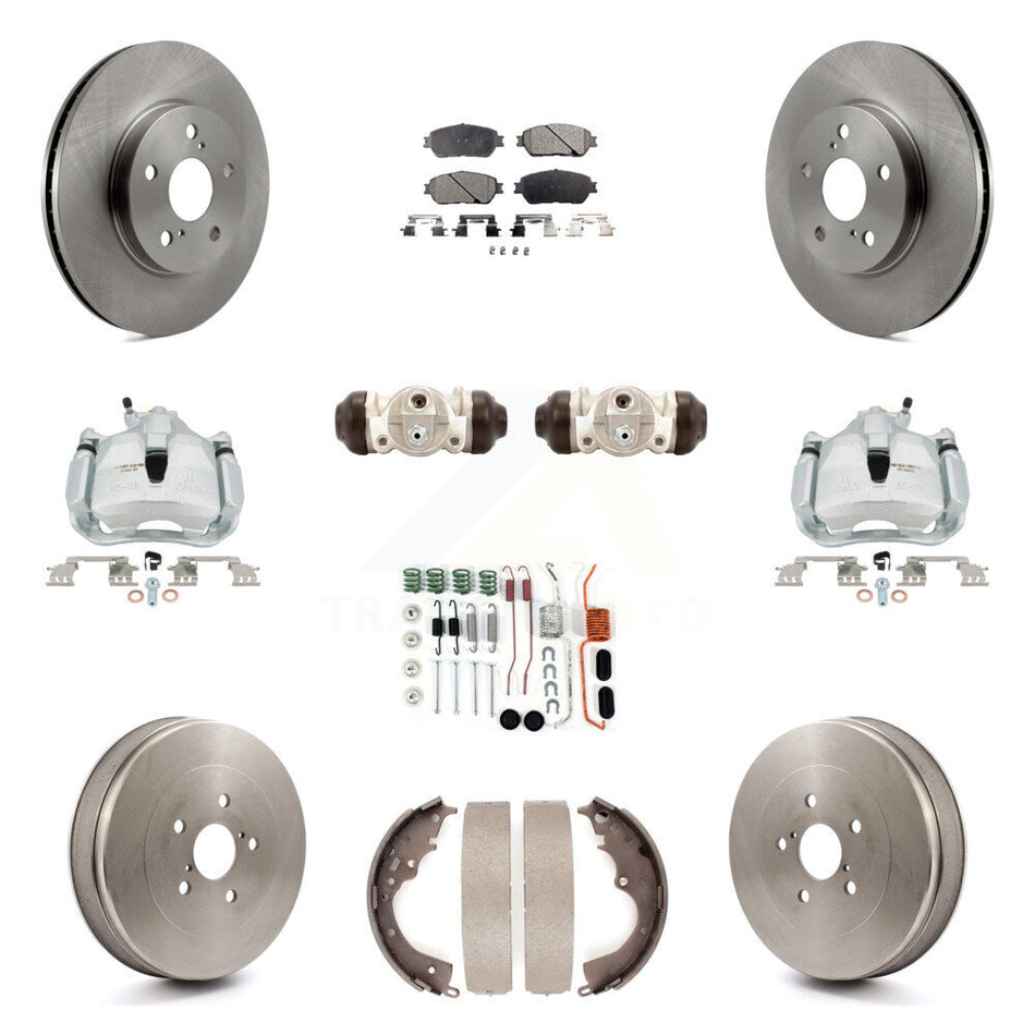 Front Rear Brake Caliper Rotors Drum Ceramic Pad Shoe Cylinder & Hardware Kit (11Pc) For KC8-100942T